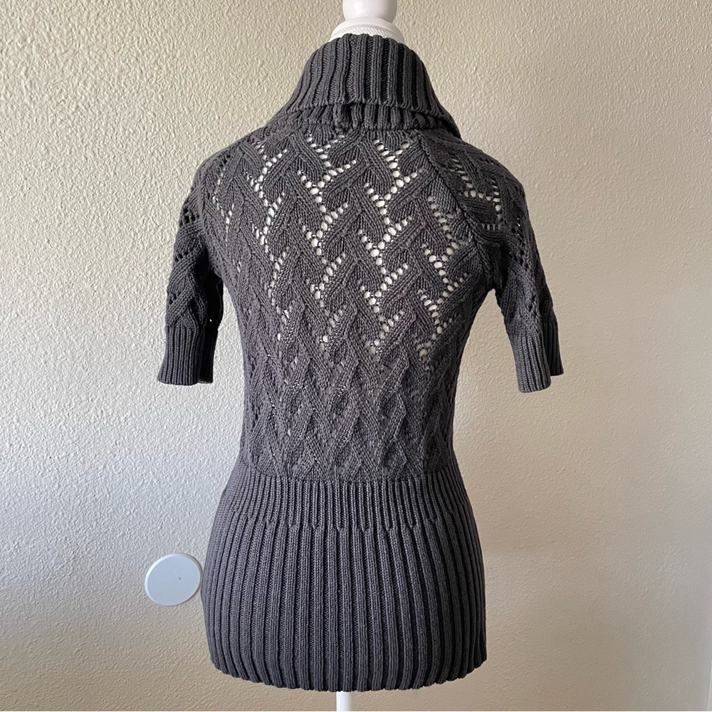 Eddie Bauer Shawl Collar Knit Cardigan Sweater Women’s M Gray Short Sleeve Y2K - Picture 2 of 16